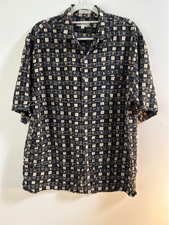Pierre Cardin Other - Vintage Pierre Cardin Black and Beige Rayon Button-Up Shirt Large
